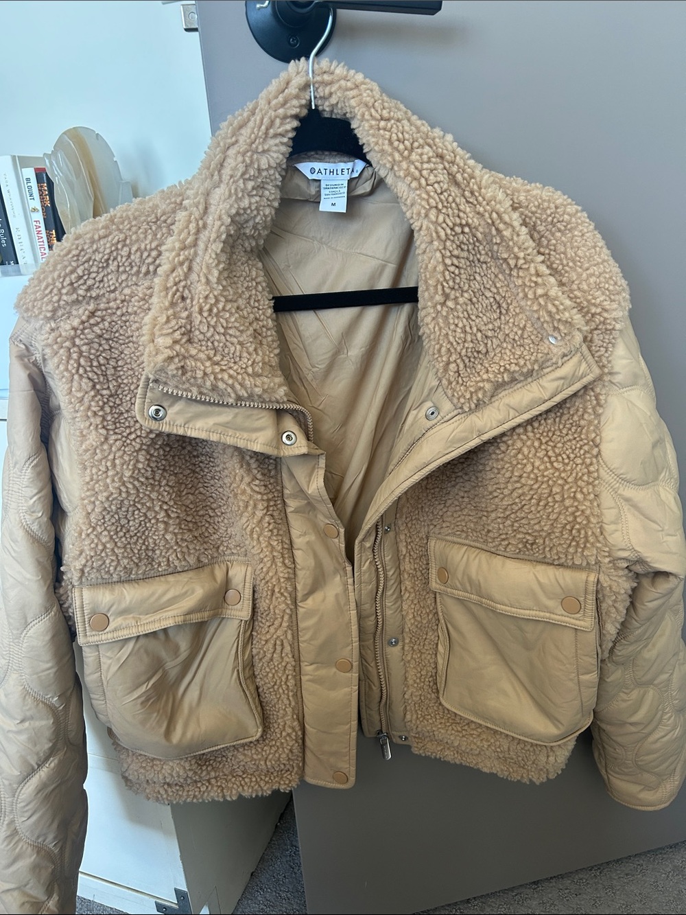 Athleta Cream-Tan Sherpa Quilted Jacket